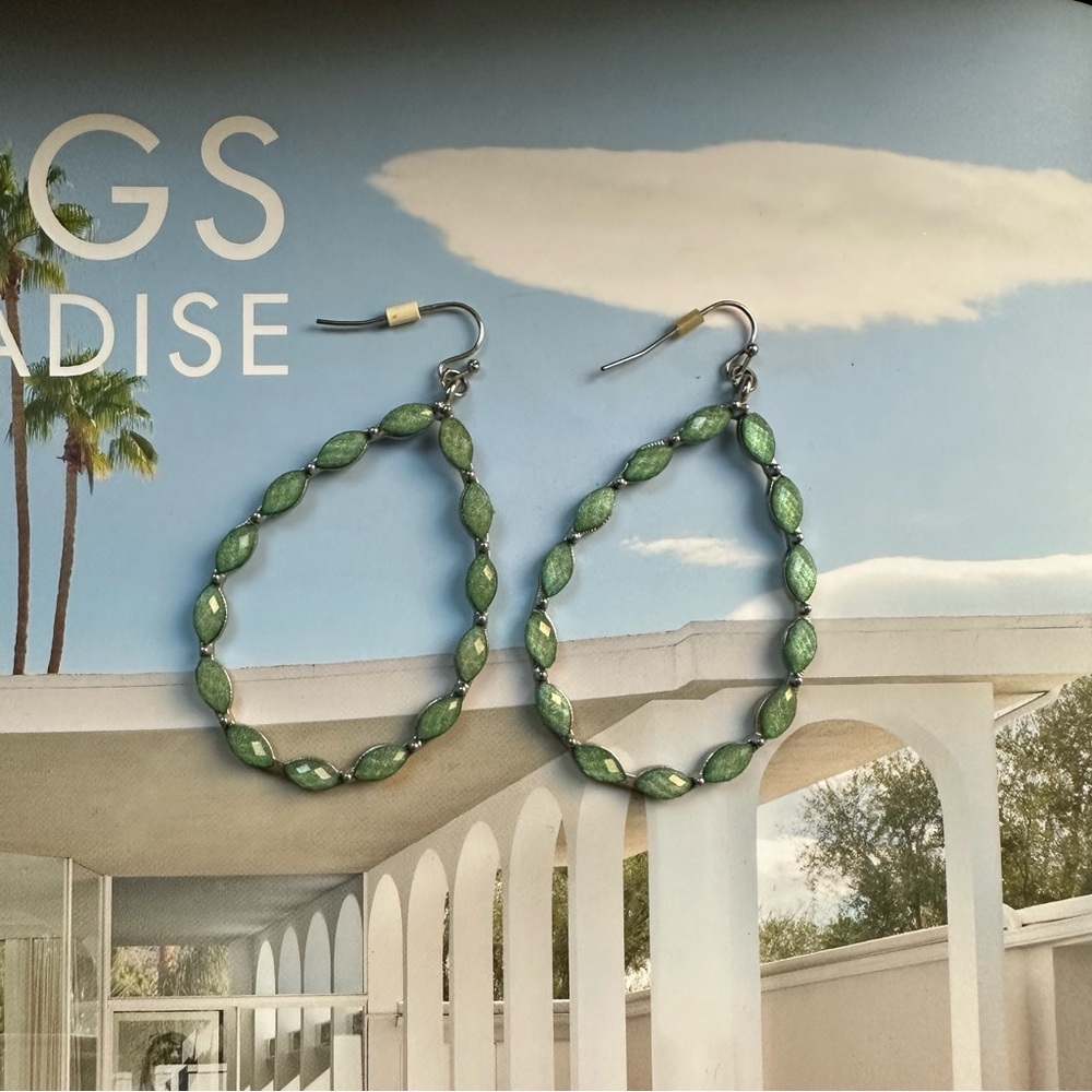 Teal - Seafoam - Light Green Tear-Shaped Hoop Earrings